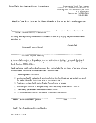 Document preview: Form DHCS5256 Health Care Practitioner Incidental Medical Services Acknowledgement - California