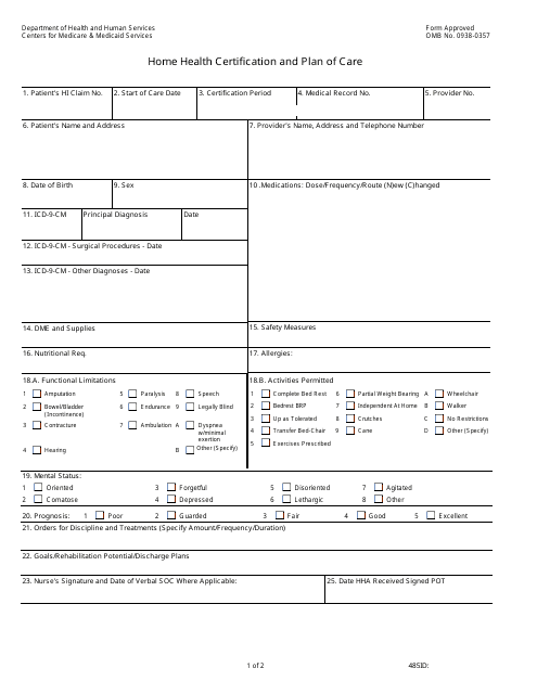 Cms 485 Fillable Form - Printable Forms Free Online