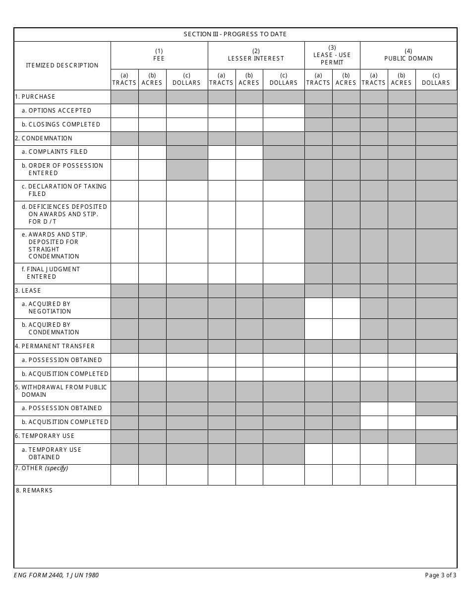 ENG Form 2440 Acquisition Progress Report, Page 3