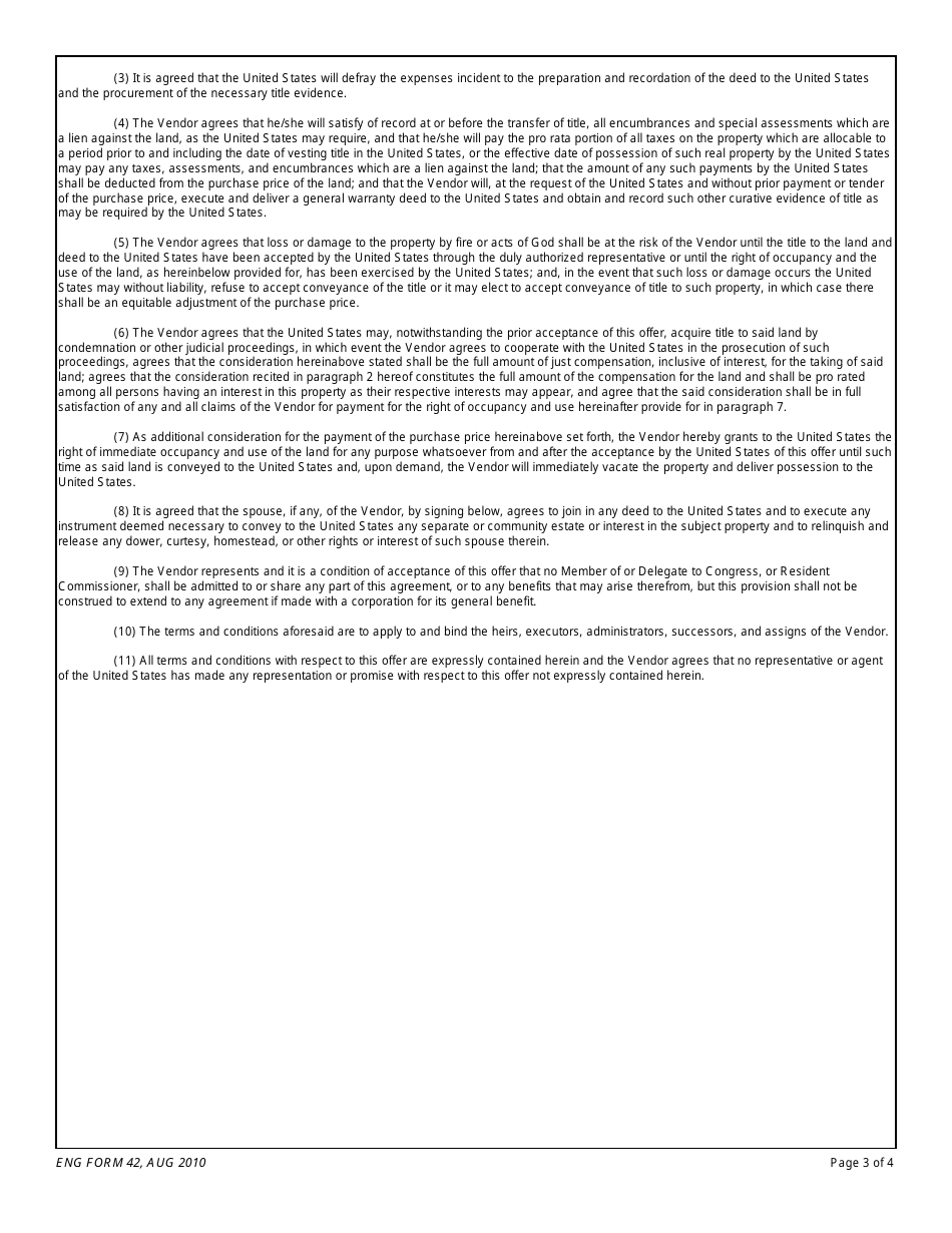 ENG Form 42 Offer to Sell Real Property, Page 3