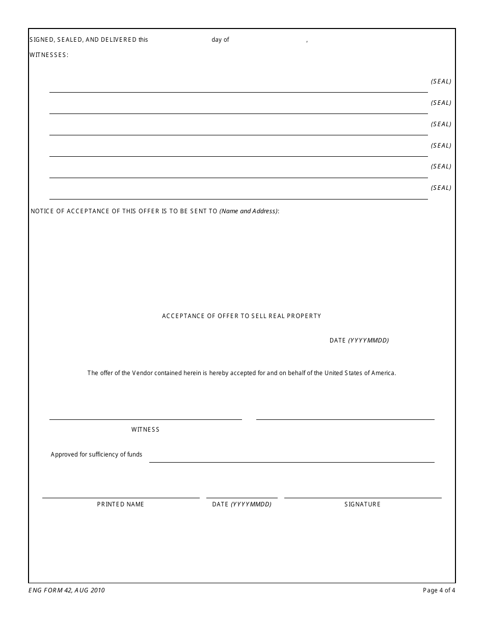 ENG Form 42 Offer to Sell Real Property, Page 4
