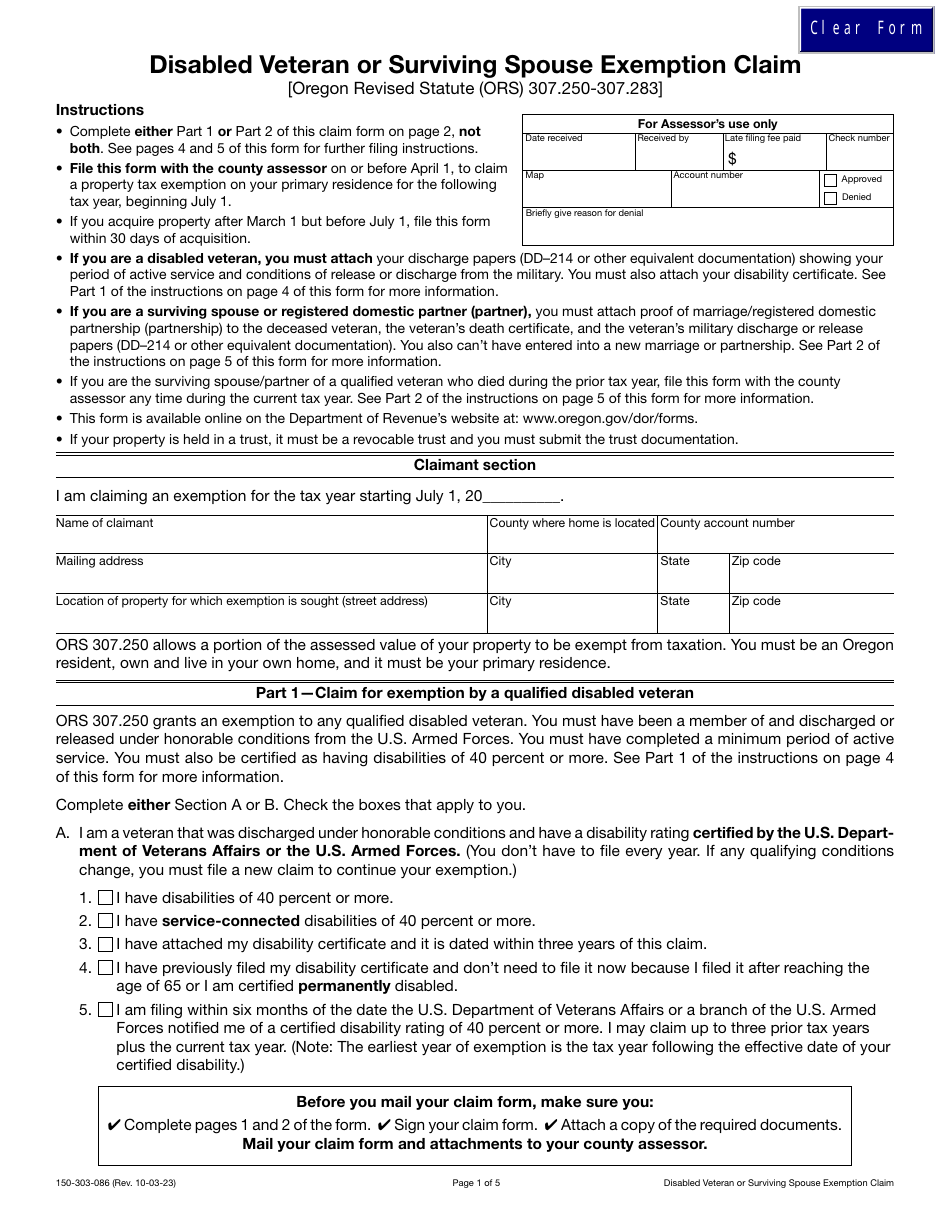 Form 150-303-086 Download Fillable PDF or Fill Online Disabled Veteran ...