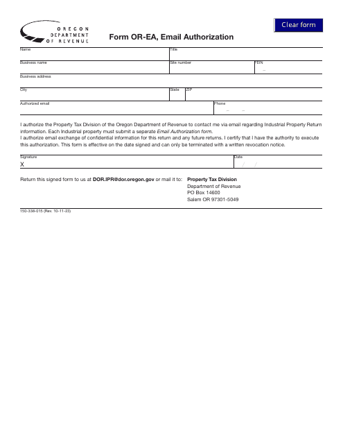 Form OR-EA (150-338-015) Email Authorization - Oregon