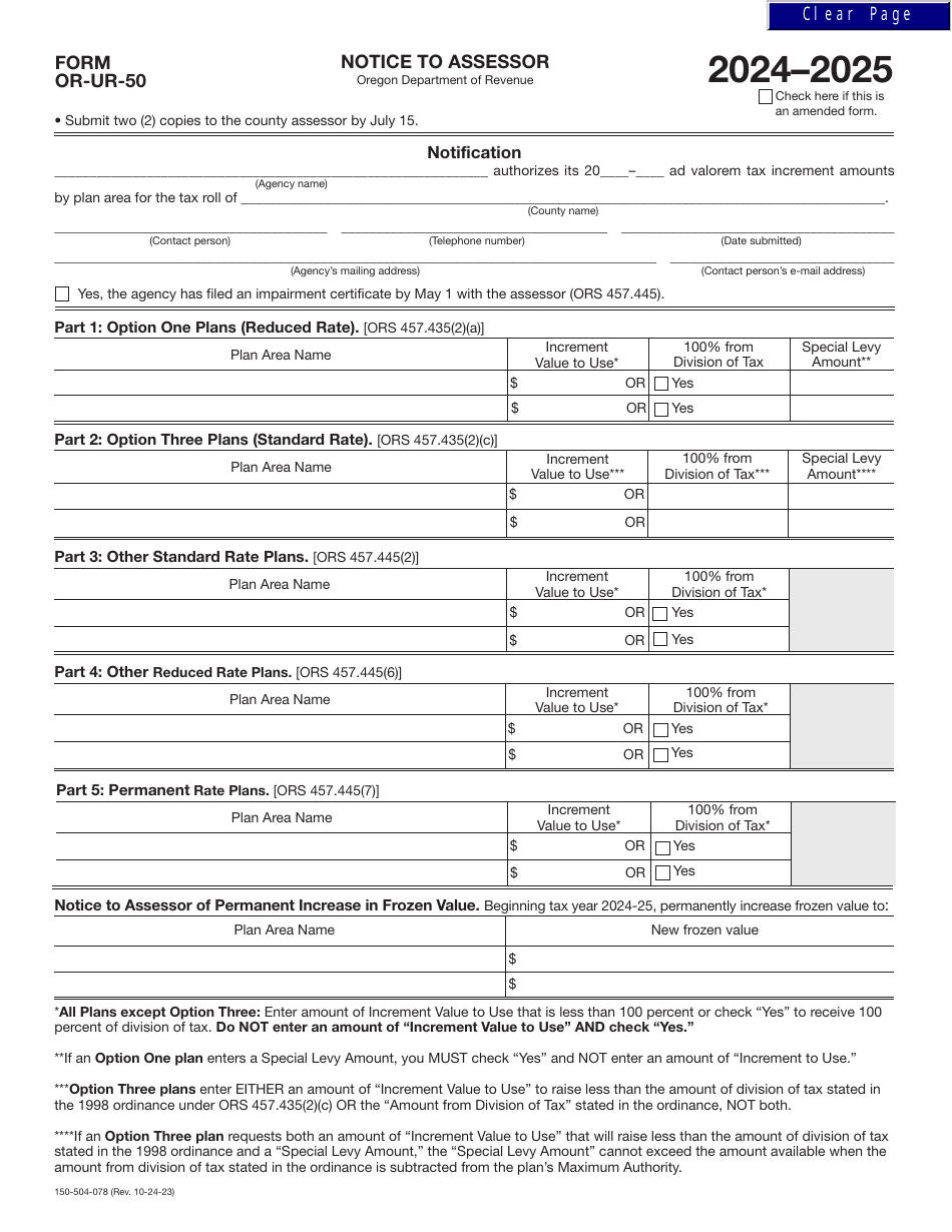 Form OR-UR-50 (150-504-078) Notice to Assessor - Oregon, Page 1
