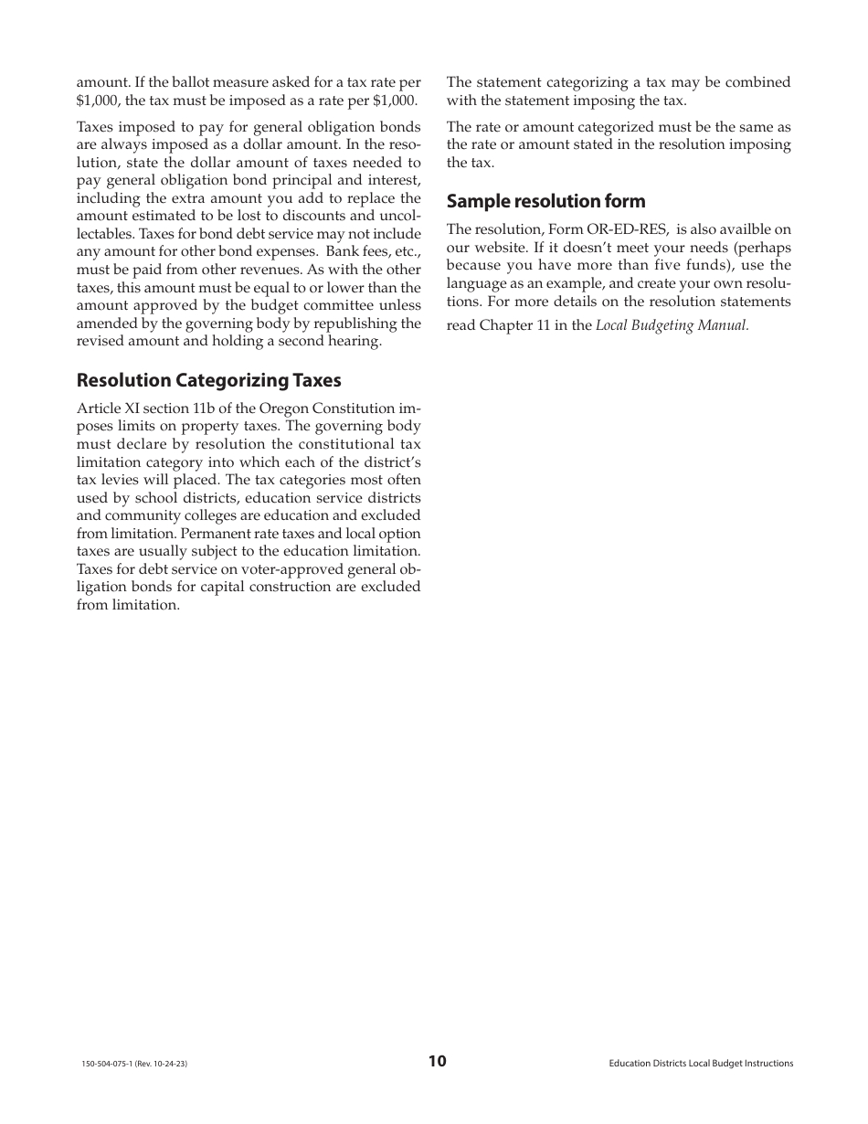 Instructions for Form OR-ED-NBC, 150-504-057, OR-ED-1, 150-504-058, OR-CC-1, 150-504-062, OR-ED-RES, 150-504-059, OR-ED-50, 150-504-060, OR-ED-SBH, 150-504-061 - Oregon, Page 10