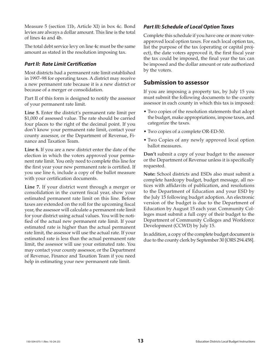Instructions for Form OR-ED-NBC, 150-504-057, OR-ED-1, 150-504-058, OR-CC-1, 150-504-062, OR-ED-RES, 150-504-059, OR-ED-50, 150-504-060, OR-ED-SBH, 150-504-061 - Oregon, Page 13