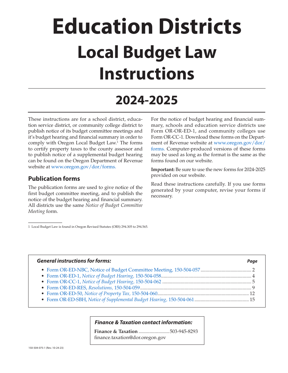 Instructions for Form OR-ED-NBC, 150-504-057, OR-ED-1, 150-504-058, OR-CC-1, 150-504-062, OR-ED-RES, 150-504-059, OR-ED-50, 150-504-060, OR-ED-SBH, 150-504-061 - Oregon, Page 1