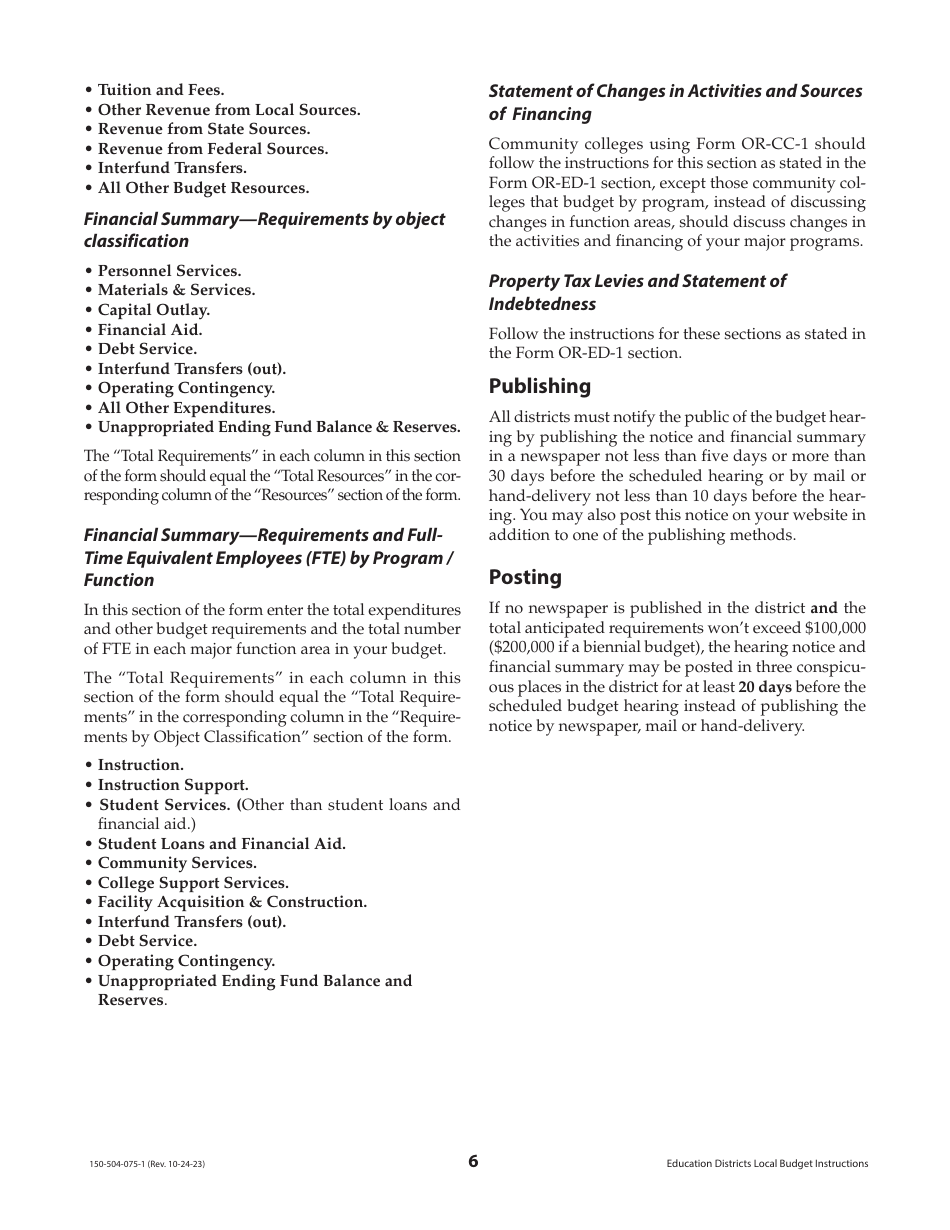 Instructions for Form OR-ED-NBC, 150-504-057, OR-ED-1, 150-504-058, OR-CC-1, 150-504-062, OR-ED-RES, 150-504-059, OR-ED-50, 150-504-060, OR-ED-SBH, 150-504-061 - Oregon, Page 6