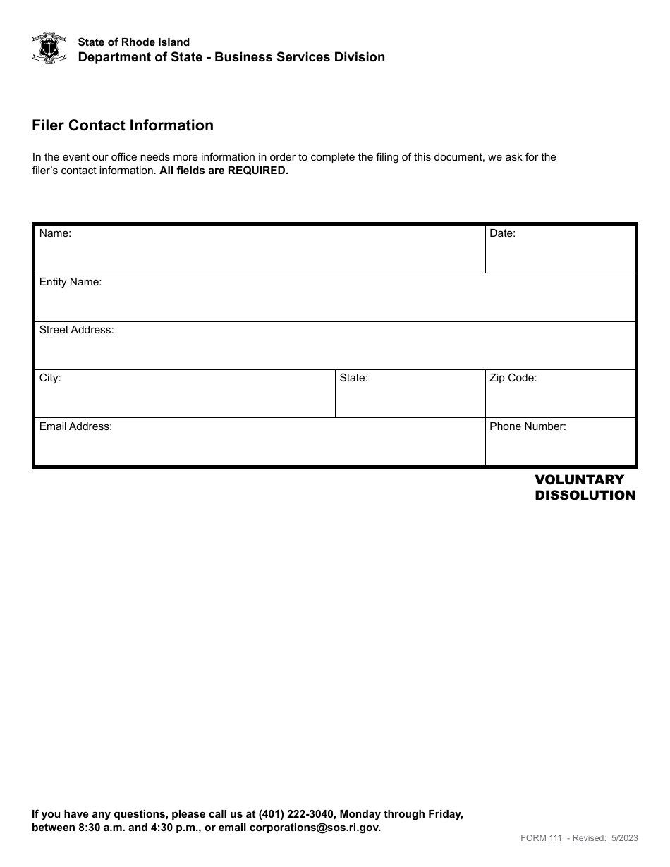 Form 111 Articles of Dissolution - Domestic Business Corporation - Rhode Island, Page 3
