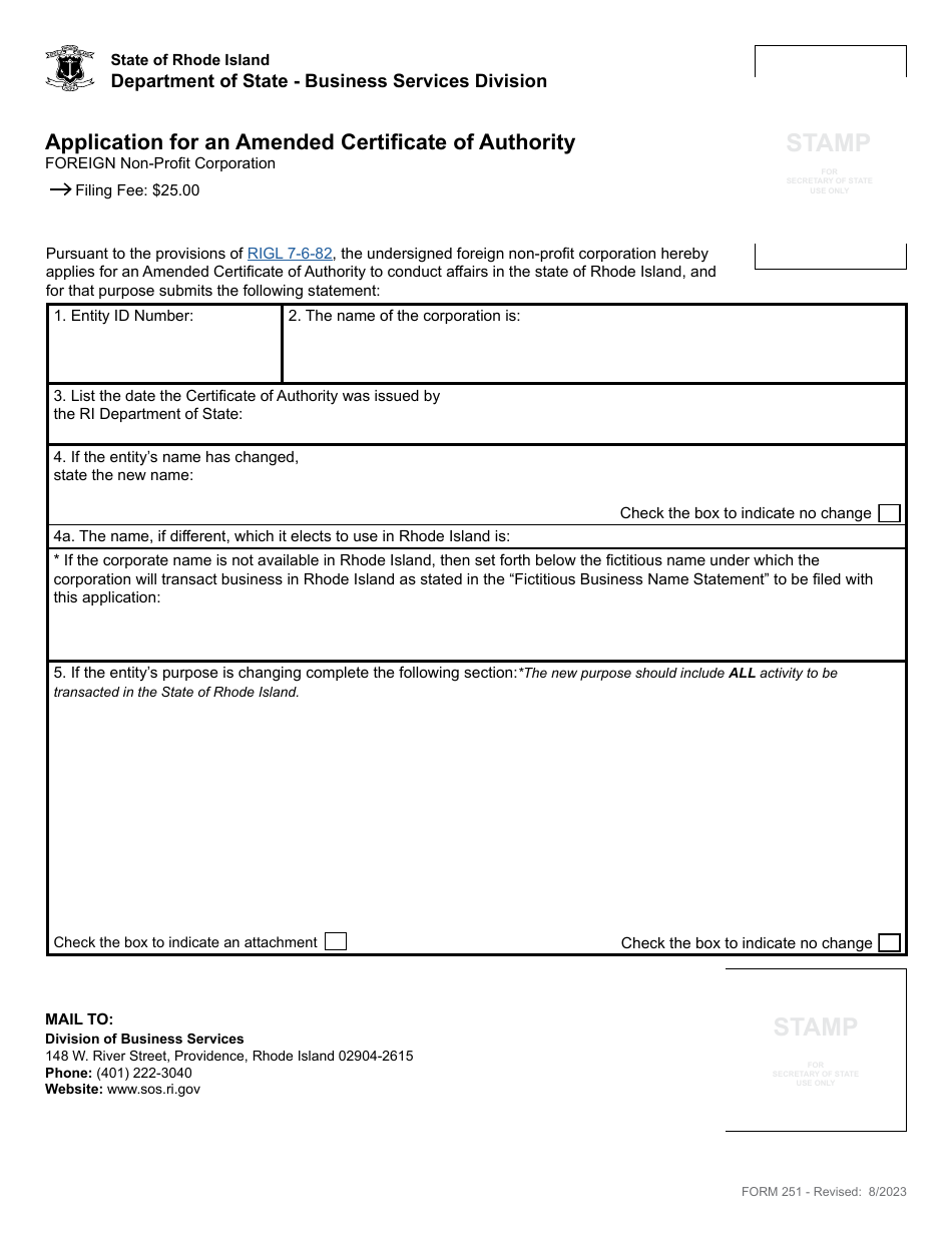 Form 251 Download Fillable PDF or Fill Online Application for an ...