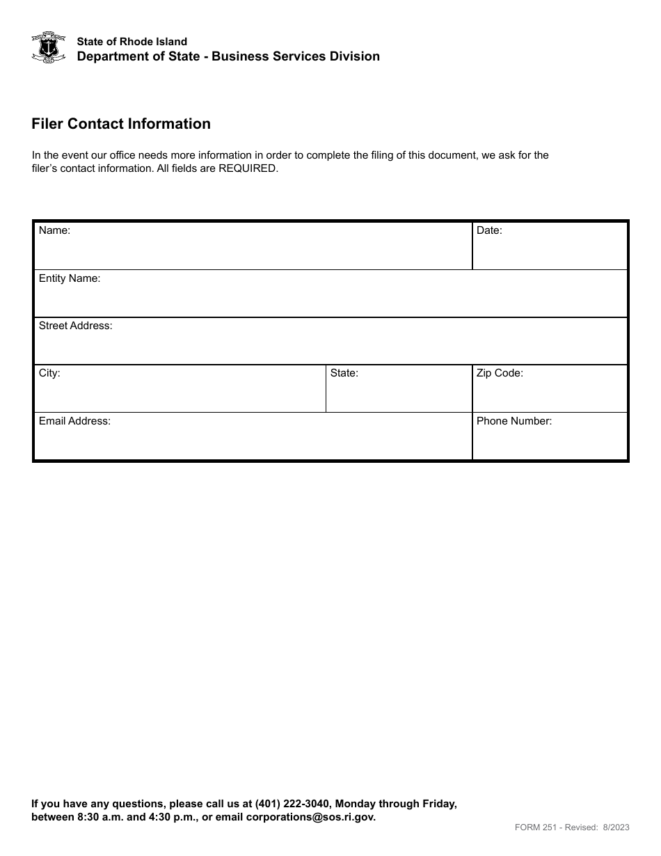 Form 251 Application for an Amended Certificate of Authority - Foreign Non-profit Corporation - Rhode Island, Page 4
