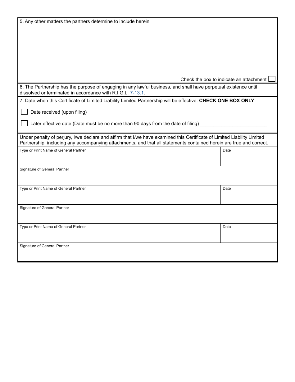 Form 300A Certificate of Limited Liability Limited Partnership - Domestic Limited Liability Limited Partnership - Rhode Island, Page 4