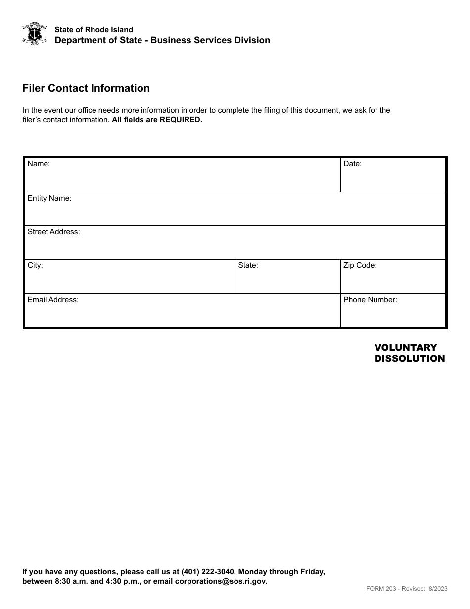 Form 203 Articles of Dissolution - Domestic Non-profit Corporation - Rhode Island, Page 3