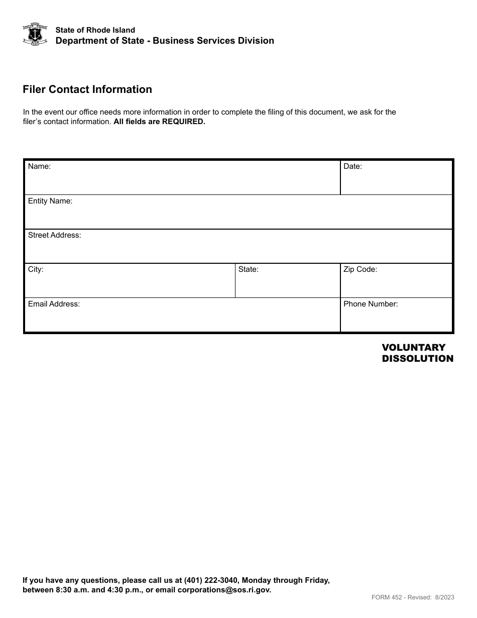 Form 452 Certificate of Cancellation - Foreign Limited Liability Company - Rhode Island, Page 3