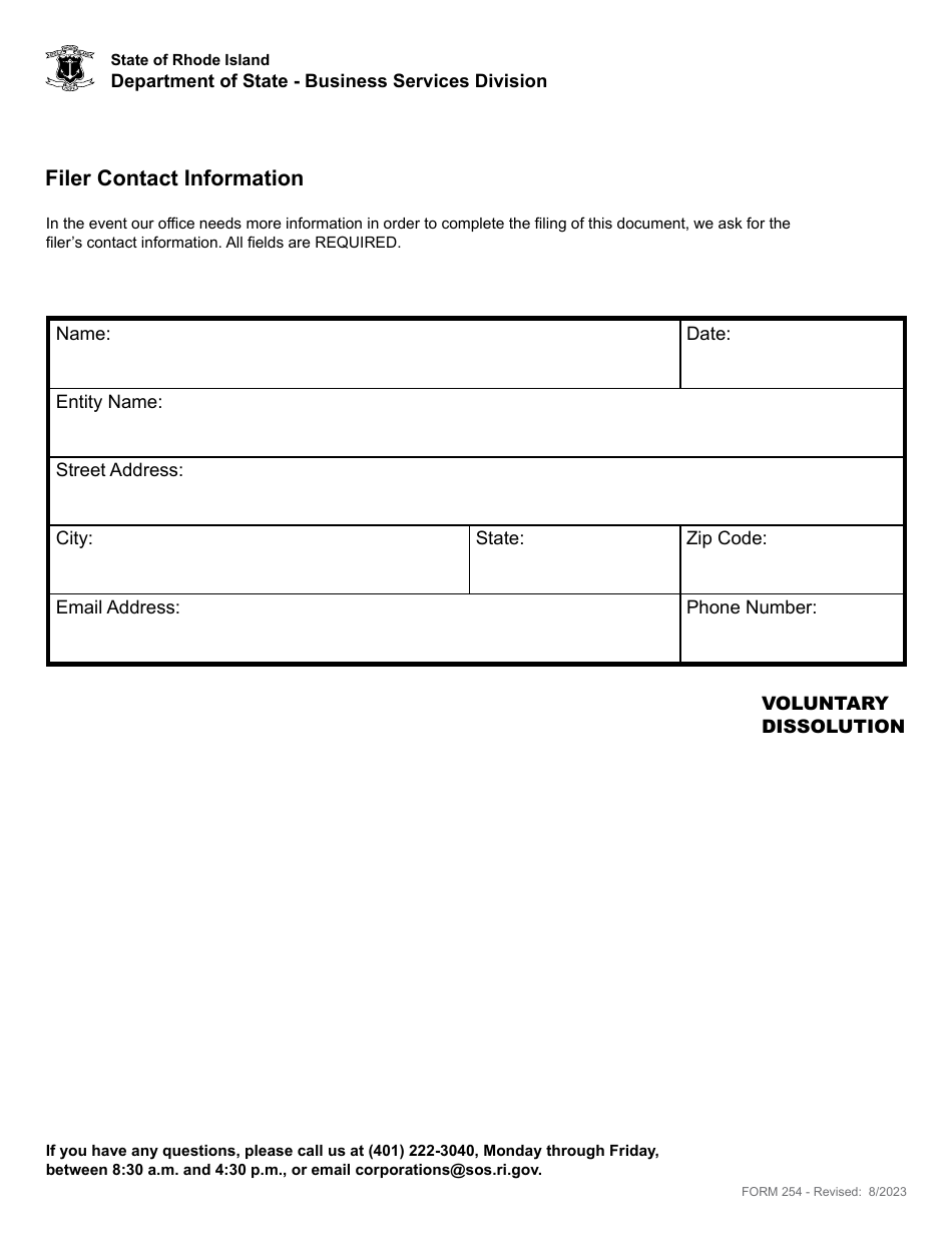 Form 254 Application for Certificate of Withdrawal for a Foreign Non-profit Corporation - Rhode Island, Page 3