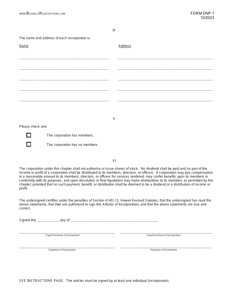 Form DNP-1 Download Fillable PDF or Fill Online Articles of ...