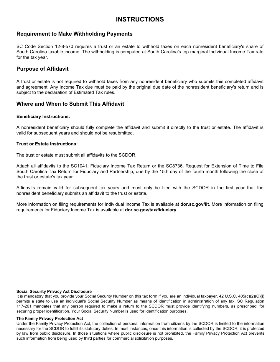 Form I-41 Nonresident Beneficiary Affidavit and Agreement Income Tax Withholding - South Carolina, Page 2