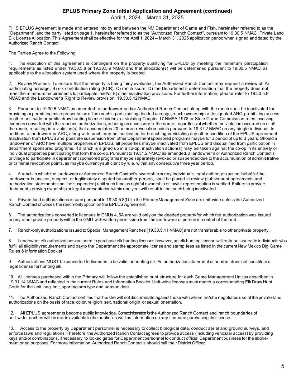 Eplus Primary Zone Initial Application and Agreement - New Mexico, Page 5