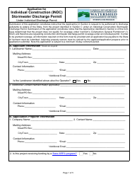 Application for Individual Construction (Indc) Stormwater Discharge Permit Under Individual Discharge Permit - Vermont