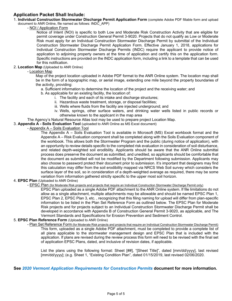 Application for Individual Construction (Indc) Stormwater Discharge Permit Under Individual Discharge Permit - Vermont, Page 5