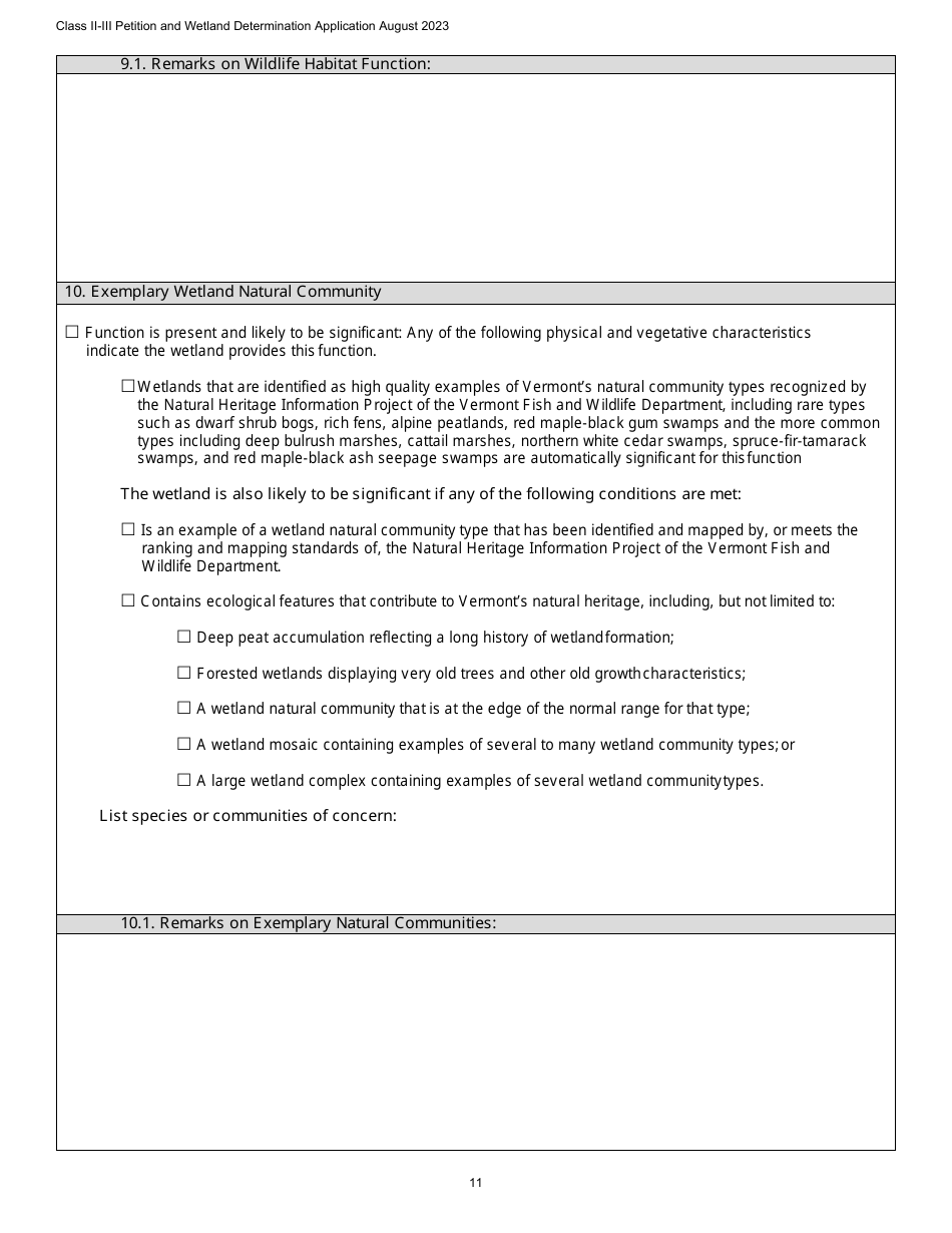 Class II / Iii Determination Petition Form - Vermont Wetlands Program - Vermont, Page 11