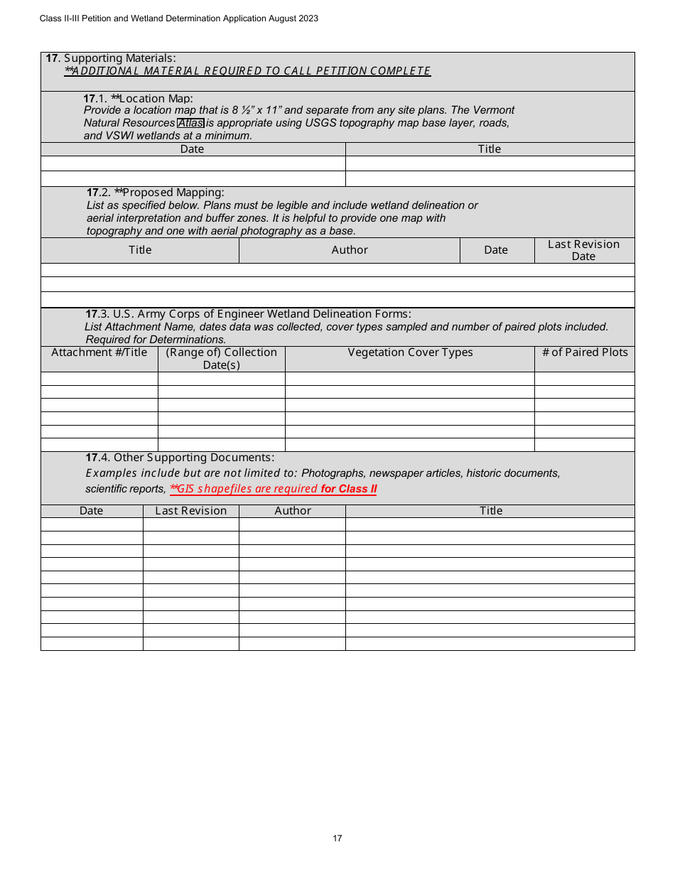 Class II / Iii Determination Petition Form - Vermont Wetlands Program - Vermont, Page 15