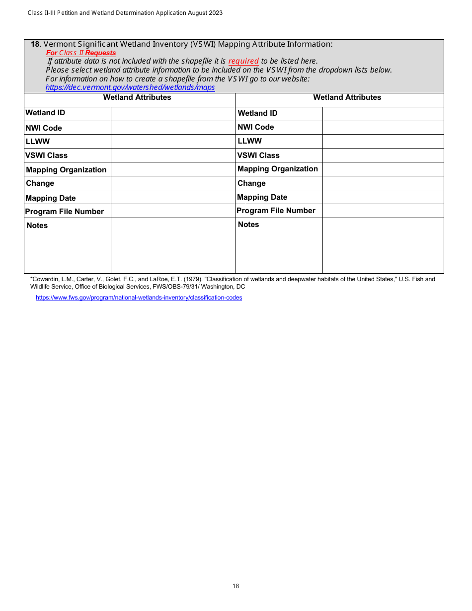Class II / Iii Determination Petition Form - Vermont Wetlands Program - Vermont, Page 16