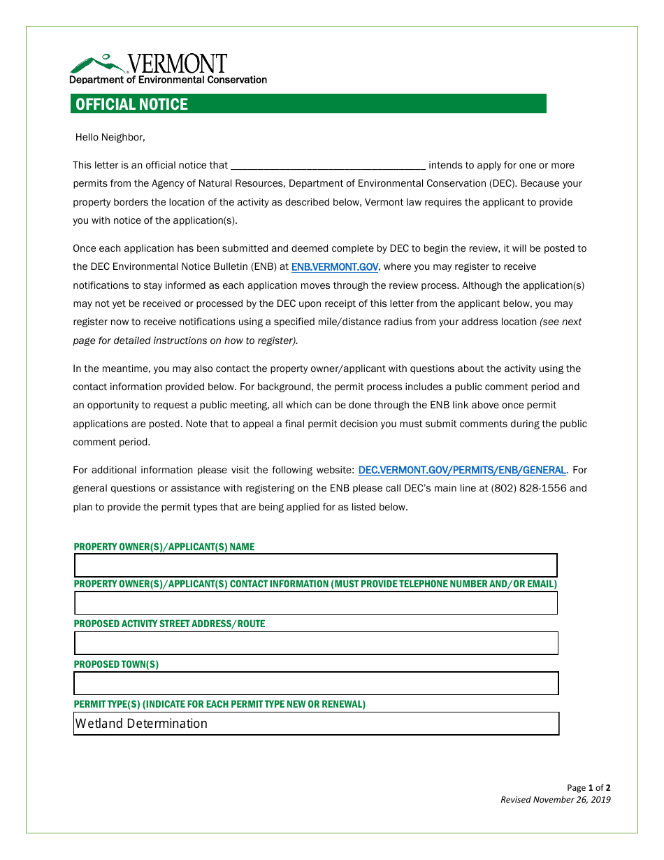 Class II / Iii Determination Petition Form - Vermont Wetlands Program - Vermont, Page 19