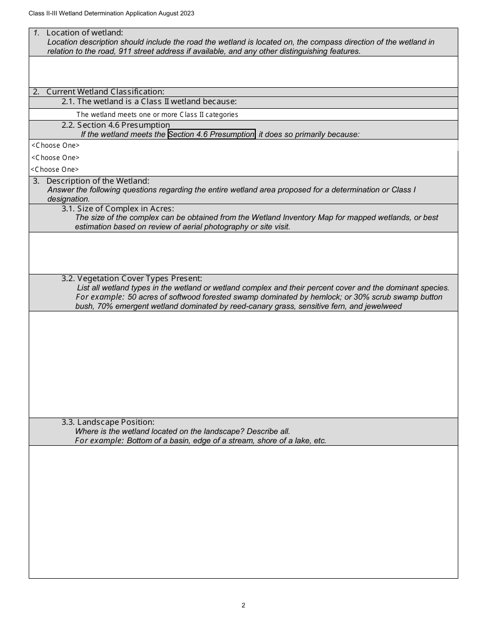 Class II / Iii Determination Petition Form - Vermont Wetlands Program - Vermont, Page 2