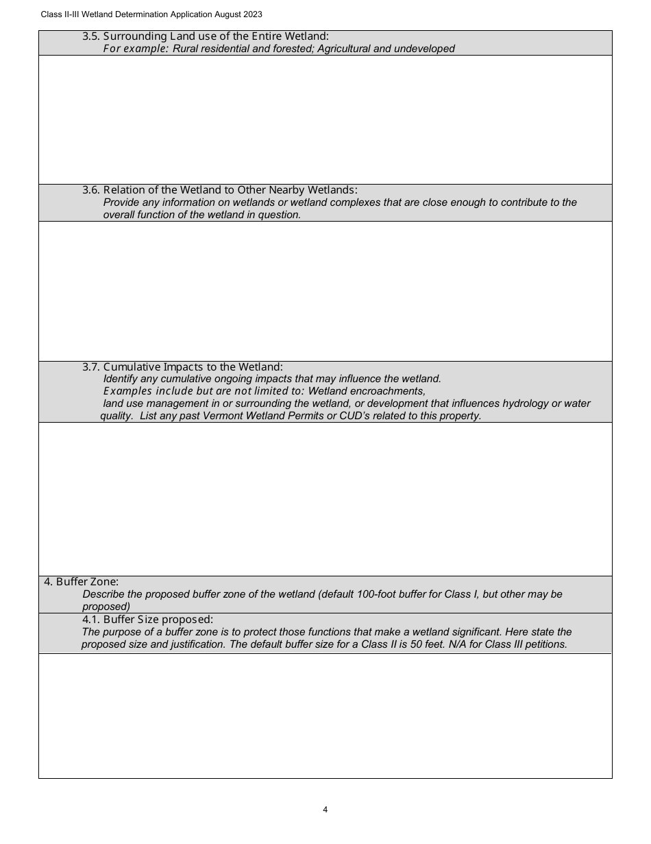 Class II / Iii Determination Petition Form - Vermont Wetlands Program - Vermont, Page 4