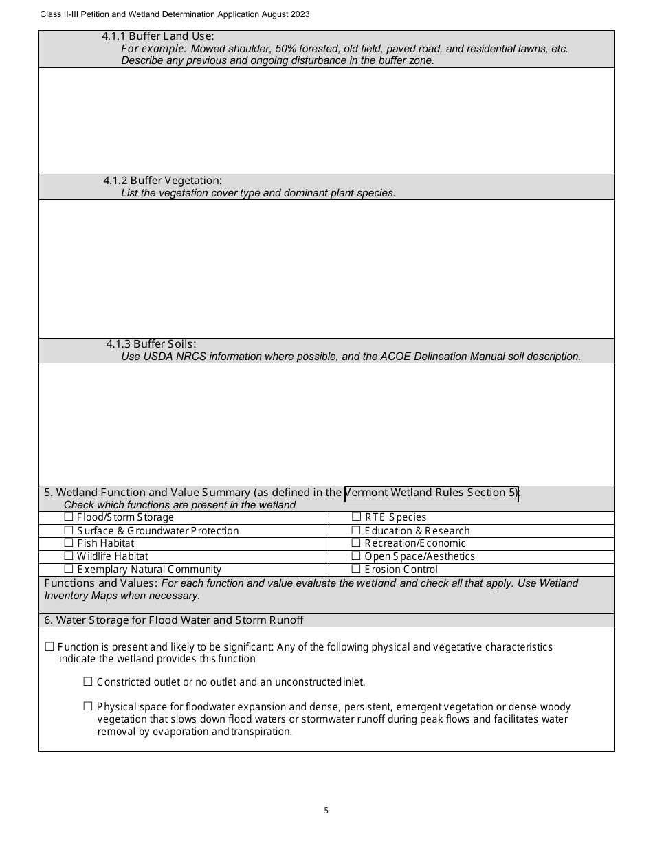 Class II / Iii Determination Petition Form - Vermont Wetlands Program - Vermont, Page 5