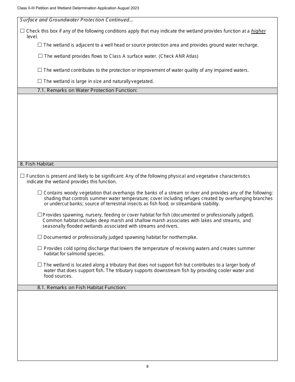 Class II / Iii Determination Petition Form - Vermont Wetlands Program - Vermont, Page 8