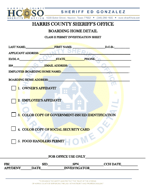 Class II Permit Investigation Sheet - Harris County, Texas