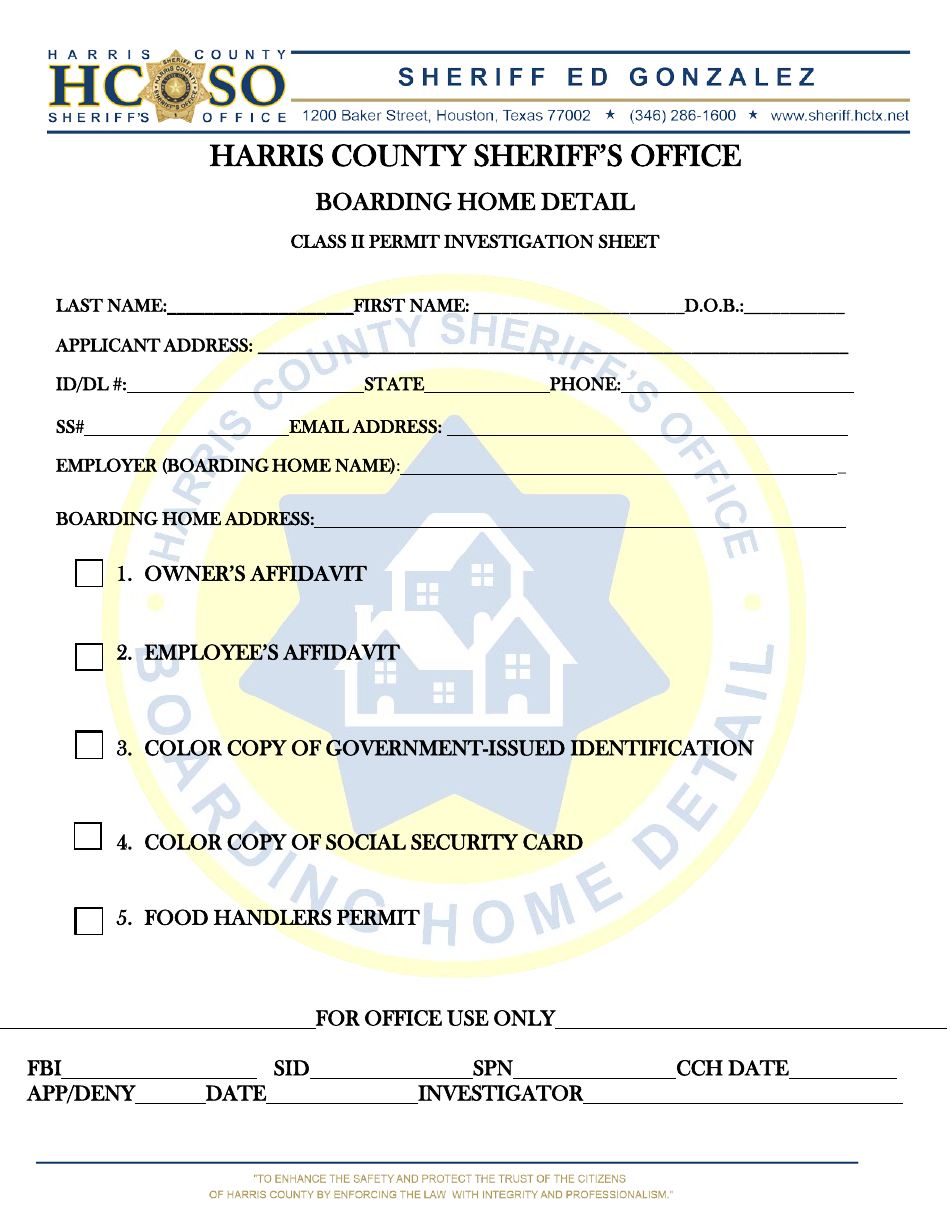 Class II Permit Investigation Sheet - Harris County, Texas, Page 1