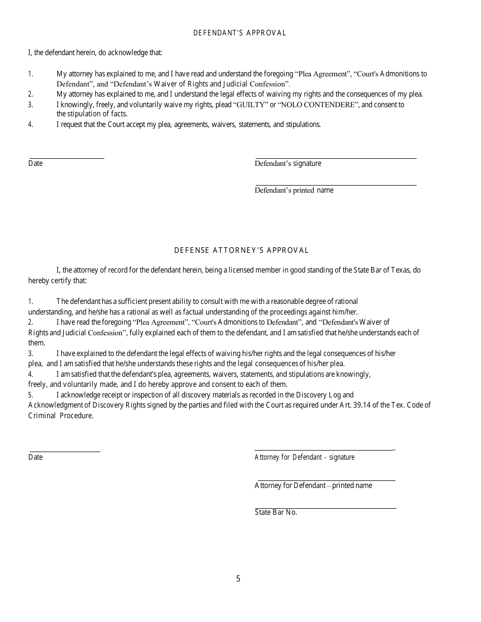 Plea Agreement - Dallas County, Texas, Page 5