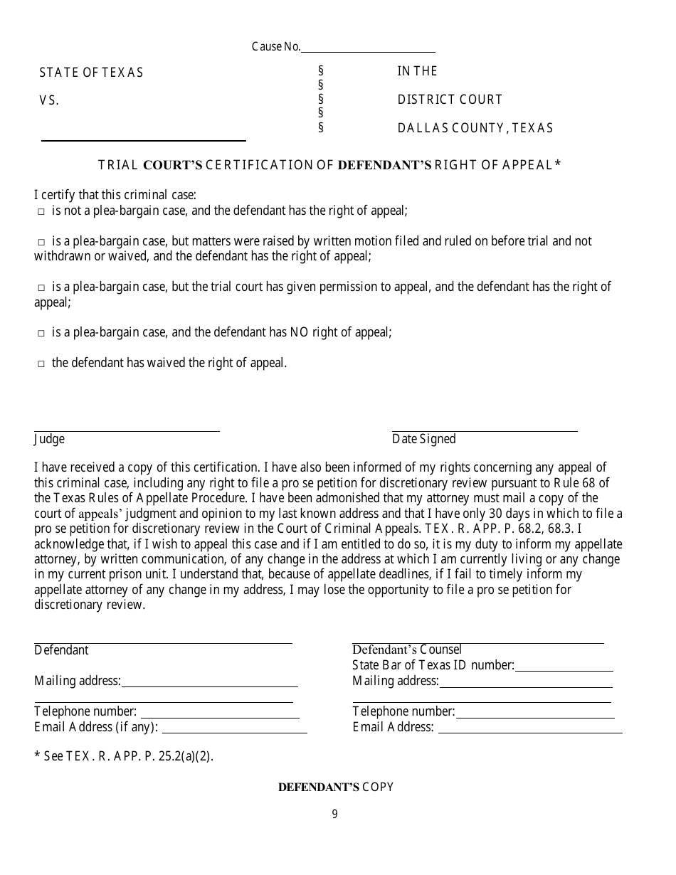 Plea Agreement - Dallas County, Texas, Page 9