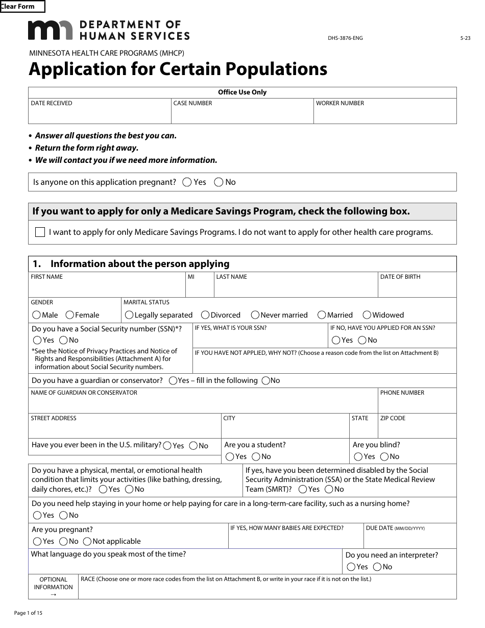 Form DHS-3876-ENG Application for Certain Populations - Minnesota, Page 3