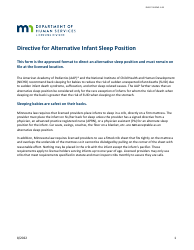 Document preview: Form DHS-7216-ENG Directive for Alternative Infant Sleep Position - Minnesota