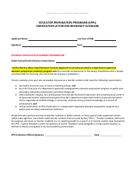 Document preview: Verification Letter for Residency Licensure - Educator Preparation Programs (Epps) - New Mexico