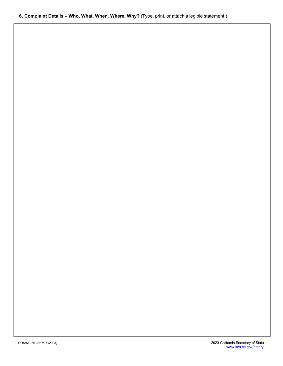 Form SOS / NP-30 Notary Public Complaint Form - California, Page 2