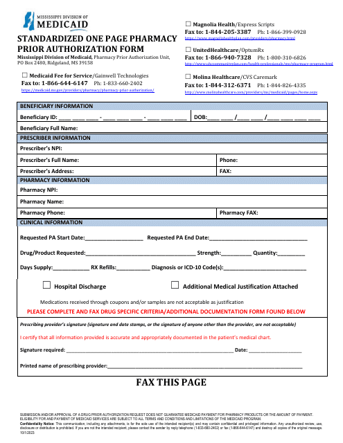 Prior Authorization Packet - Multiple Concurrent Antipsychotics for Beneficiaries (Age 18) - Mississippi Download Pdf