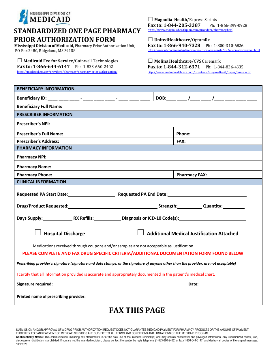 Prior Authorization Packet - Human Growth Hormone - Mississippi, Page 1