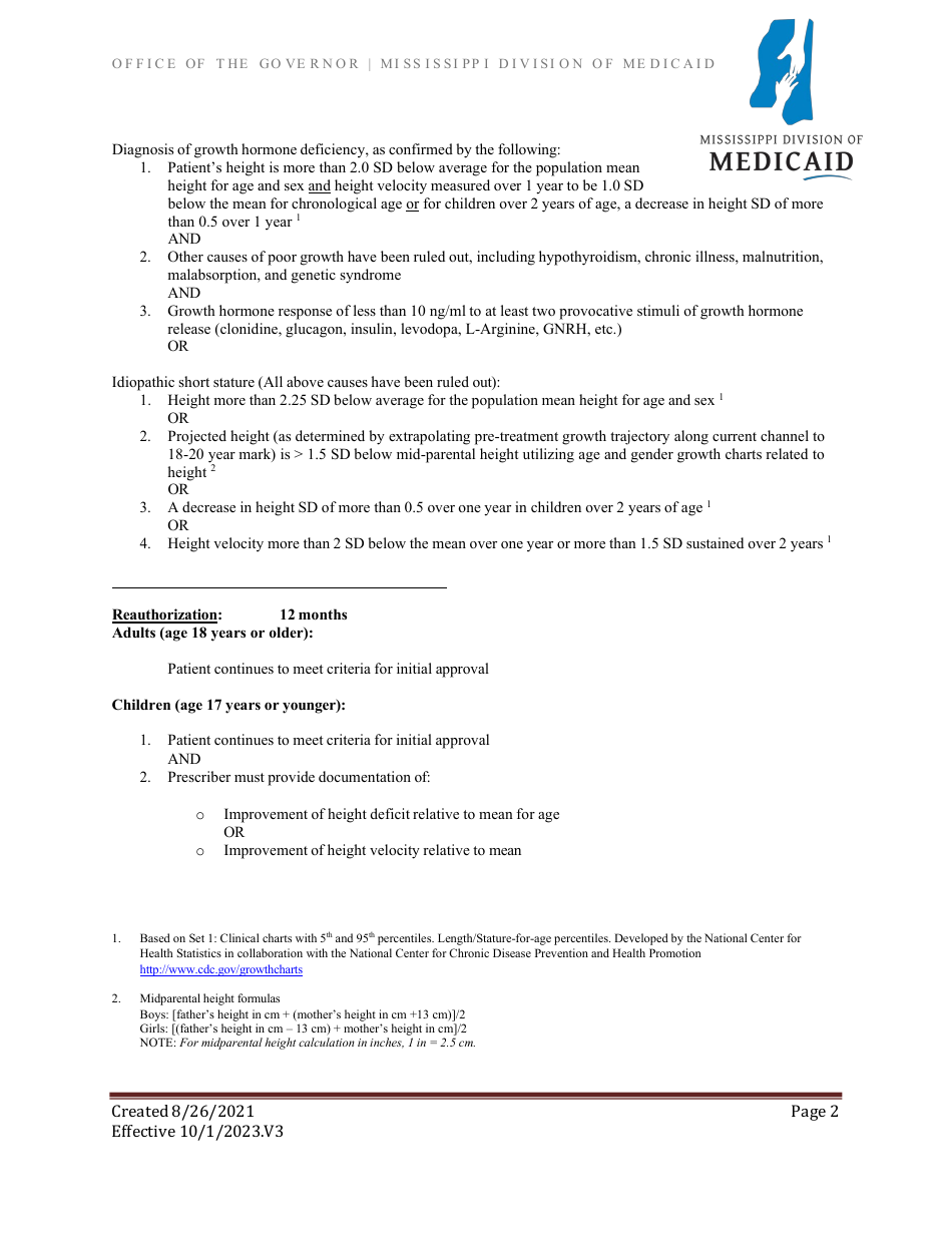 Prior Authorization Packet - Human Growth Hormone - Mississippi, Page 3