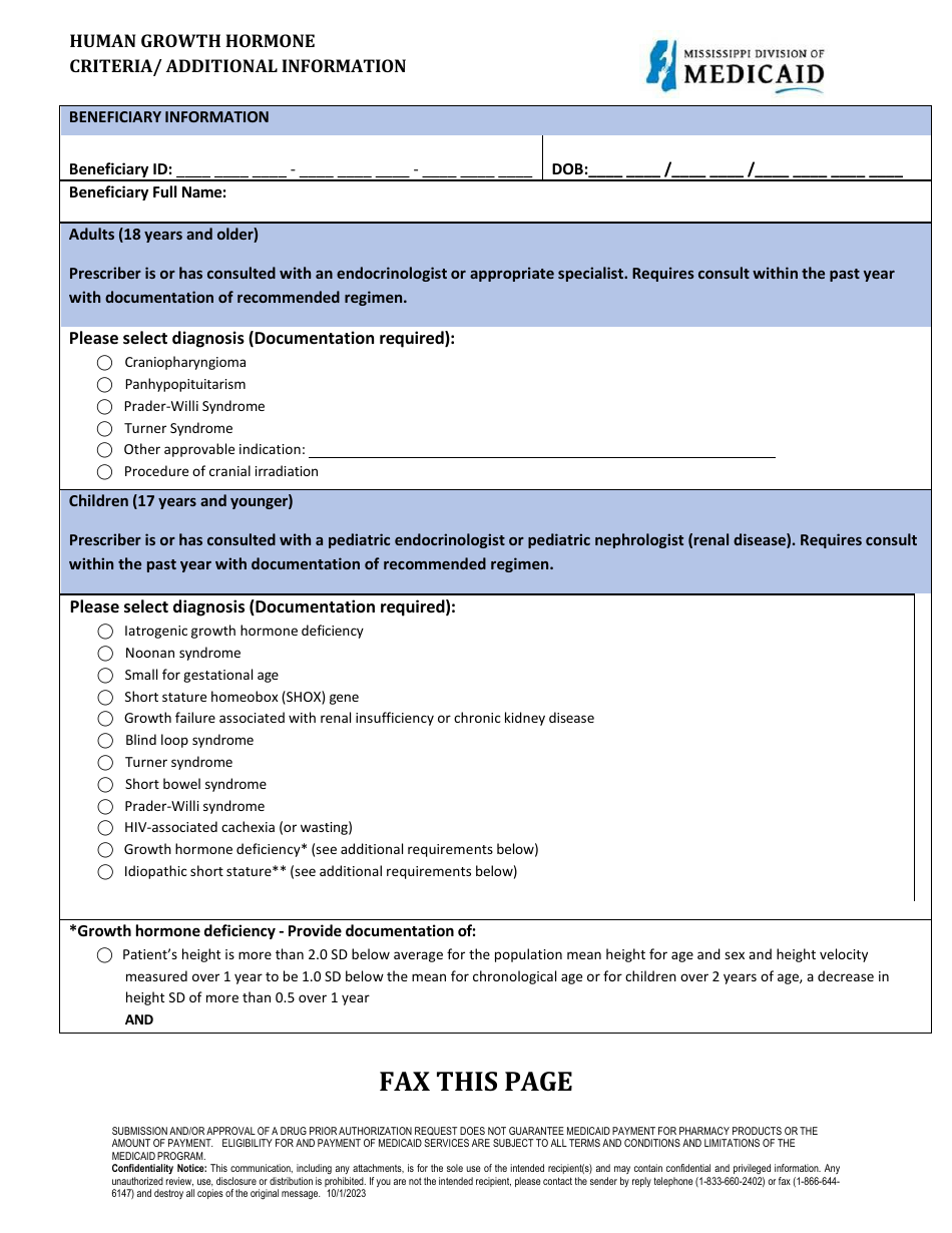 Prior Authorization Packet - Human Growth Hormone - Mississippi, Page 4