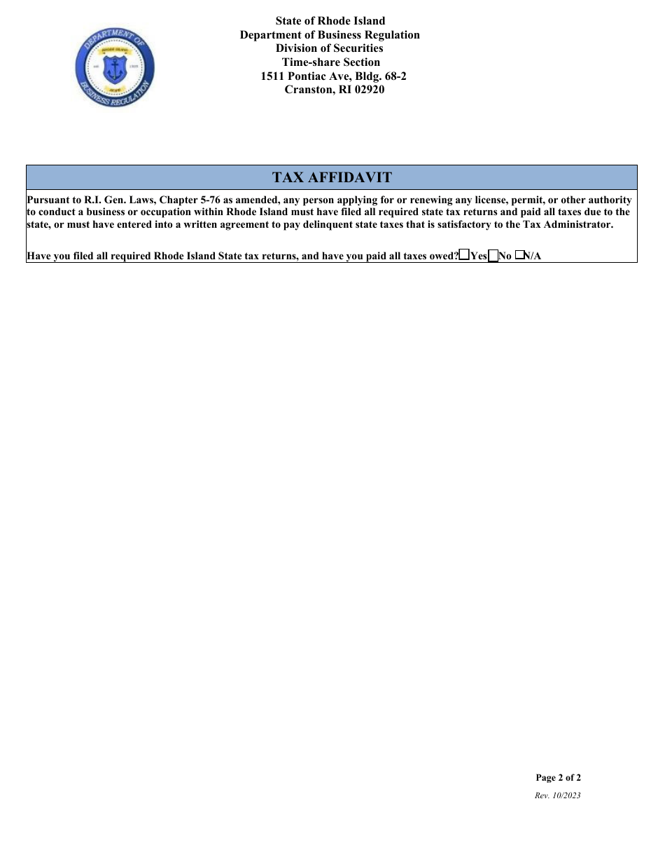 Timeshare Registration Application - Rhode Island, Page 4