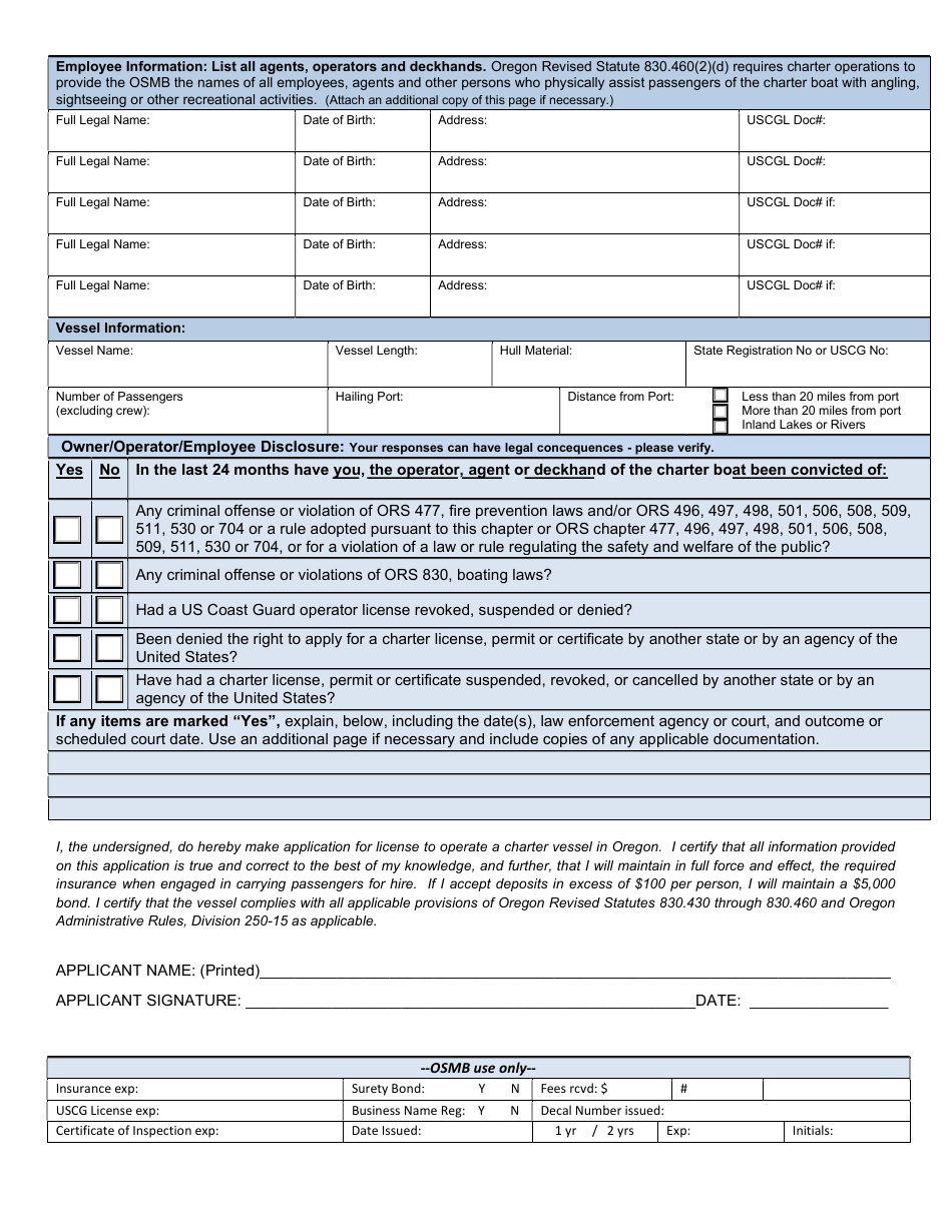 Charter License Application - Oregon, Page 3