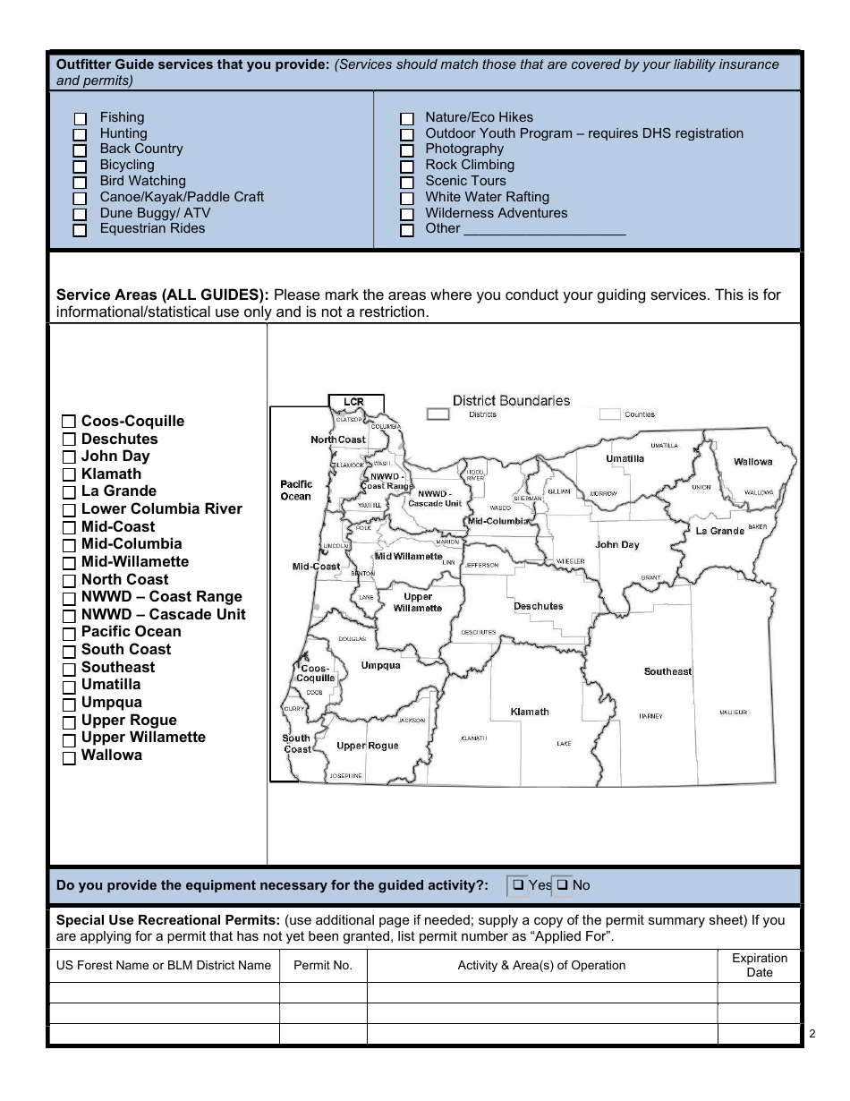 Oregon Outfitter Guide Application - Oregon, Page 3