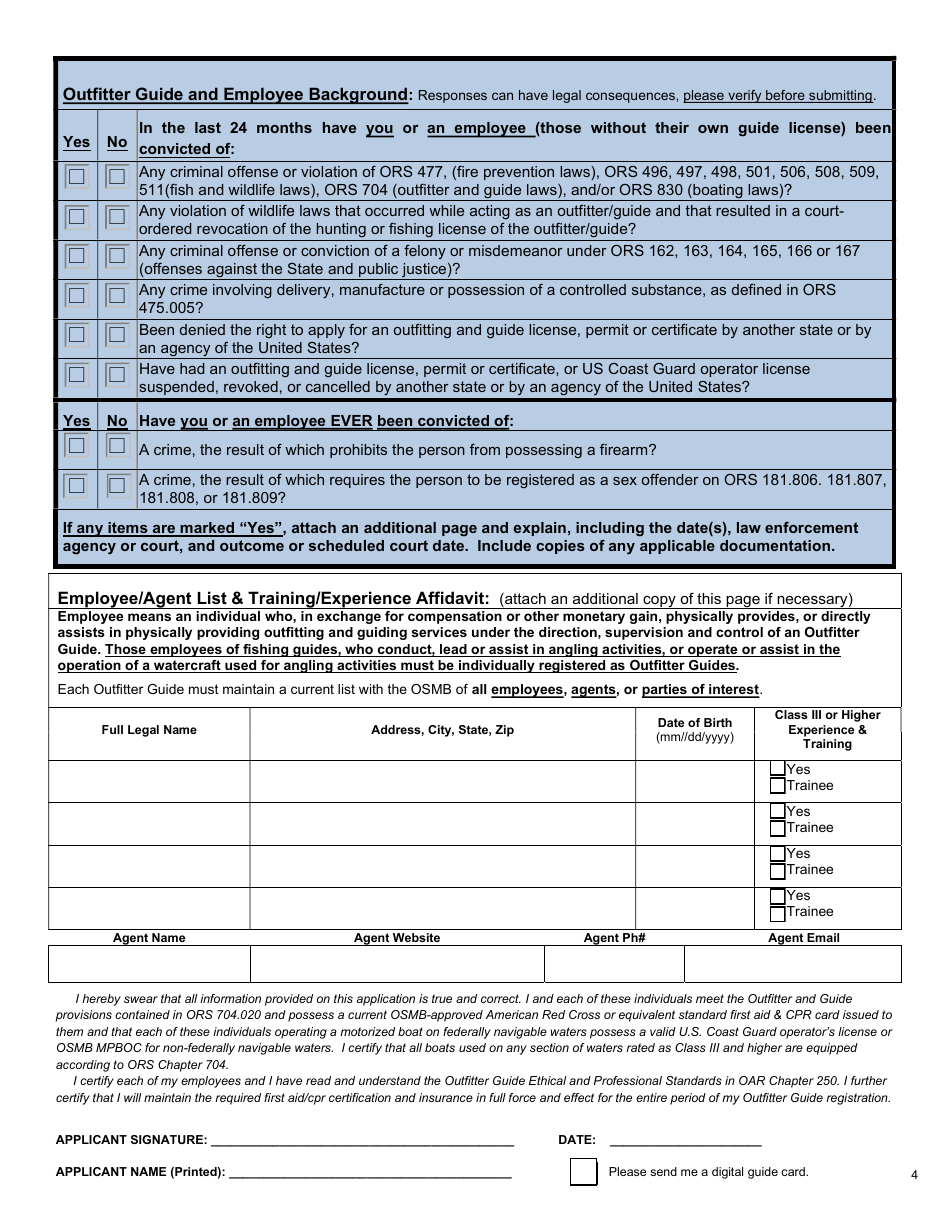 Oregon Outfitter Guide Application - Oregon, Page 5