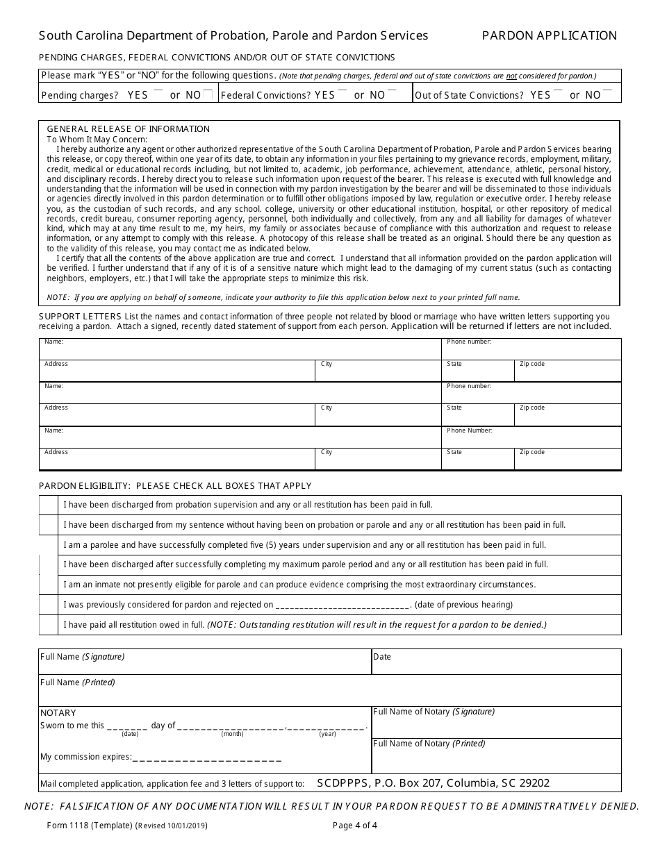 Form 1118 - Fill Out, Sign Online And Download Fillable Pdf, South 