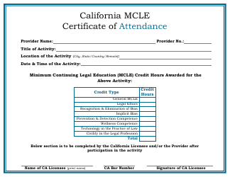 Document preview: California Mcle Certificate of Attendance - California